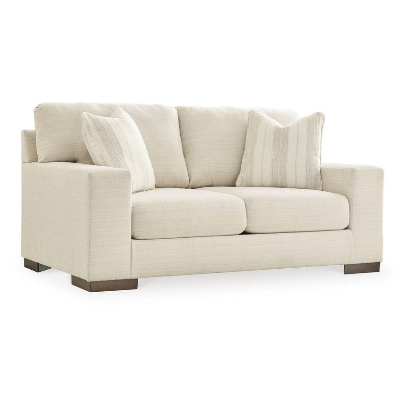 Magg 70 Inch Loveseat, 2 Accent Pillows, Oversized, Beige Polyester