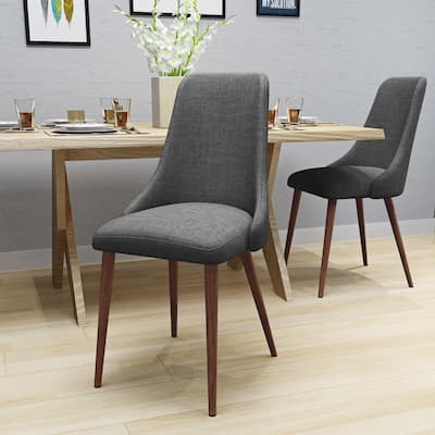 Set of 2 Light Grey Upholstered Dining Chairs with Iron Legs, Kitchen Armless Chairs, Modern Home Breakfast Corner Chair