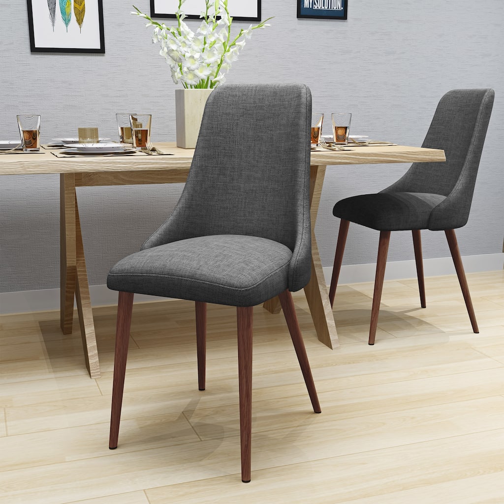 Set of 2 Light Grey Upholstered Dining Chairs with Iron Legs, Kitchen Armless Chairs, Modern Home Breakfast Corner Chair