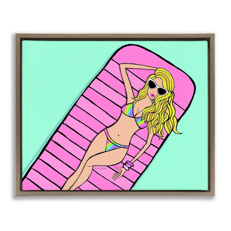 Stupell Trendy Girl on Pool Float Framed Floater Canvas Wall Art Design By Katie Conley - 21 x 17 - Brown