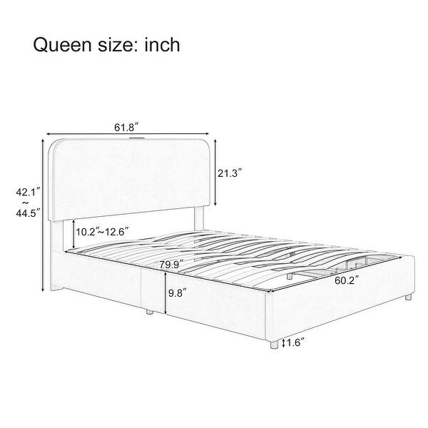 Upholstered Platform Queen Size Hydraulic Storage Bed, Lychee Velvet