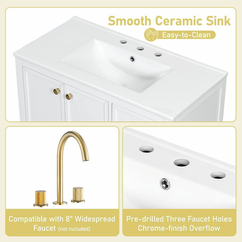 36" Bathroom Vanity with Sink, Cabinet with Soft-Closing Door, 4 Drawers in Varying Sizes