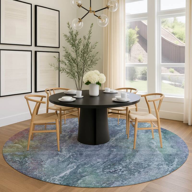Machine Washable Indoor/ Outdoor Abstract Watercolor Chantille Rug