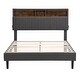 preview thumbnail 3 of 9, Full Size Upholstered Platform Bed with Storage Headboard, USB Ports and Adjustable Height, Linen Fabric Bed