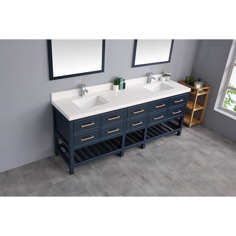 Willow Collections 84 x 22 Santa Fe Double Bowl Sink Bathroom Vanity with 2 in Quartz