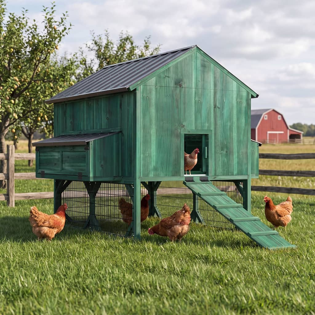 VEIKOUS 6 ft. x 6 ft. Cedar Wooden Chicken Coop Poultry House with 6-Nesting Boxes and Wire Fence