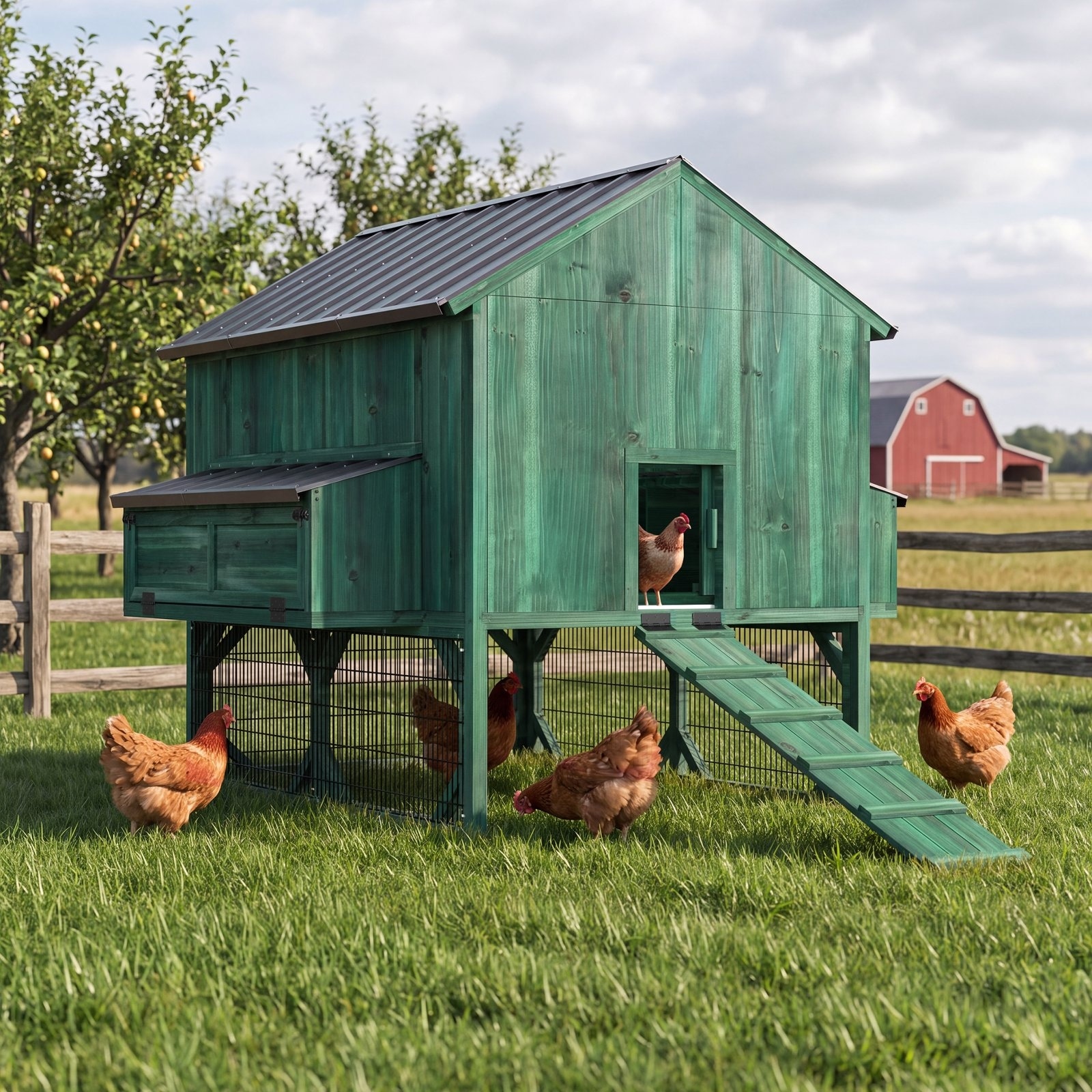 VEIKOUS 6 ft. x 6 ft. Cedar Wooden Chicken Coop Poultry House with 6-Nesting Boxes and Wire Fence