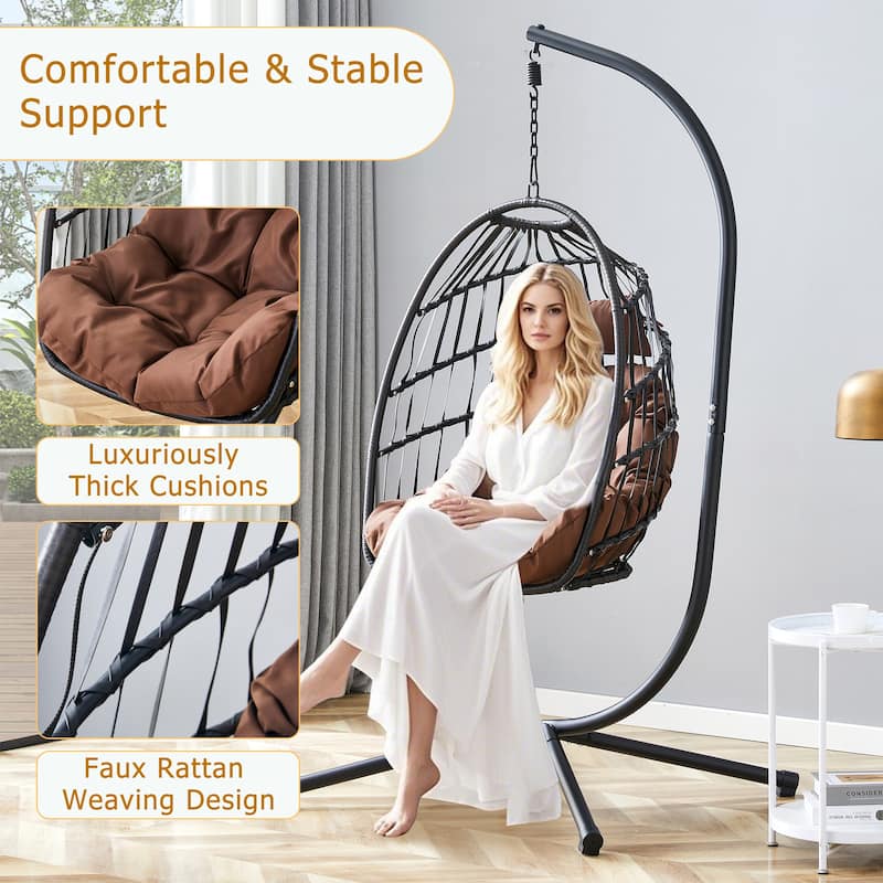 Heavy-Duty Iron Hanging Chair with Wicker Weave - Single Person Swing for Indoor/Outdoor