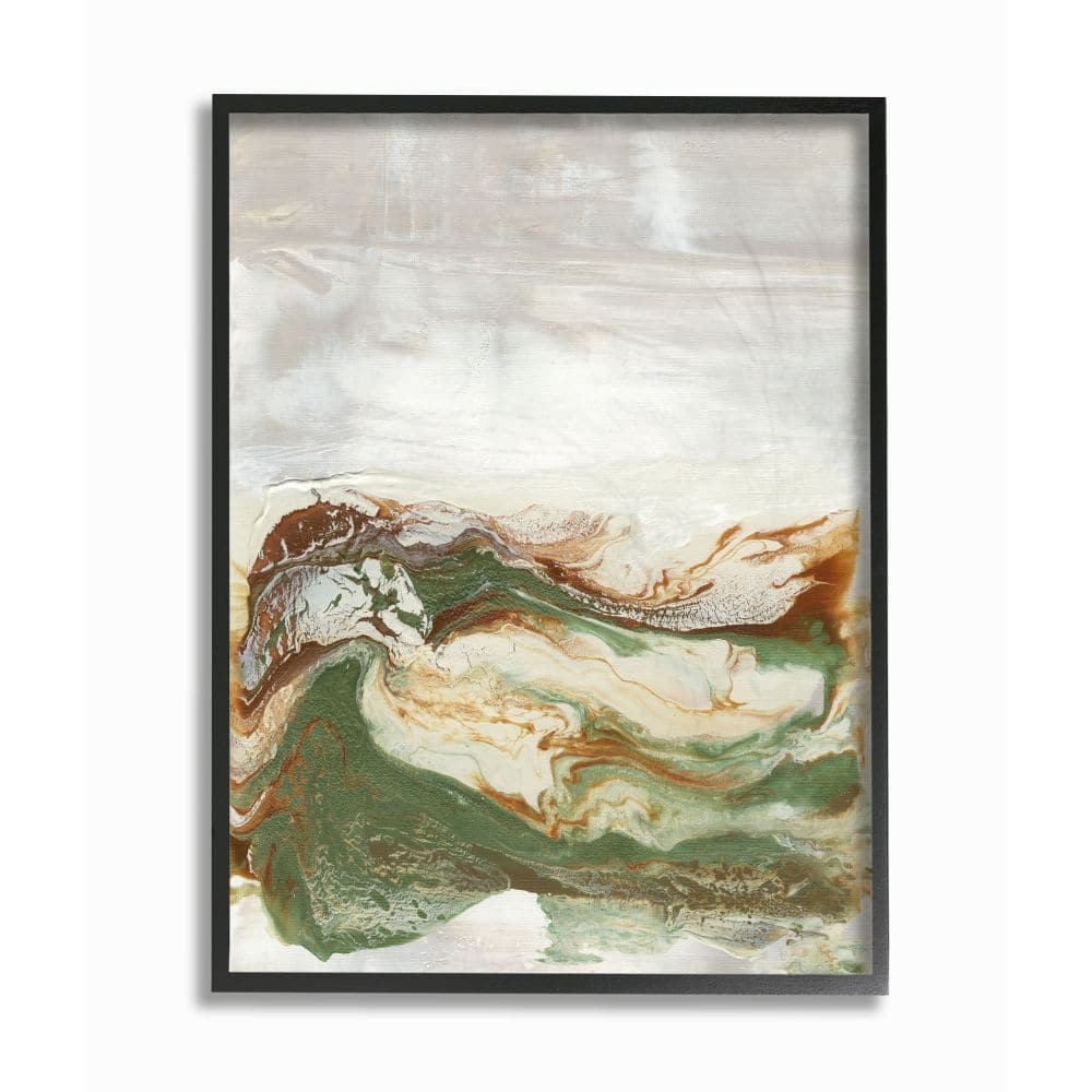 Stupell Abstract Paint Fluid Green Brown Design Framed Wall Art