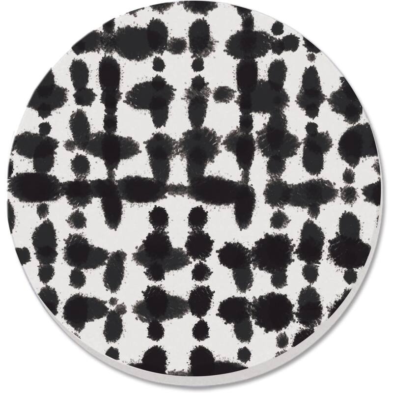 White Flowers on Black 4 Pack Round Single Absorbent Stone Coaster, Cork Backing Made in The USA 4" Black & White, Wipes Clean - Multi