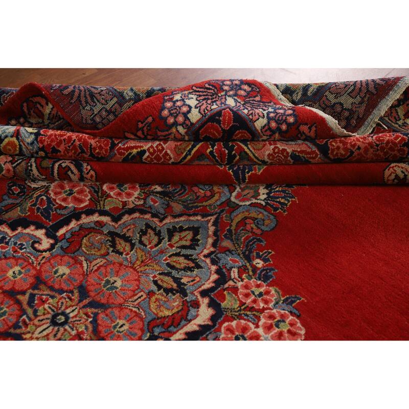 Hand Knotted Oriental 100% Wool Carpet Traditional Floral Red Sarouk Area Rug - 13' 7'' X 10' 7''