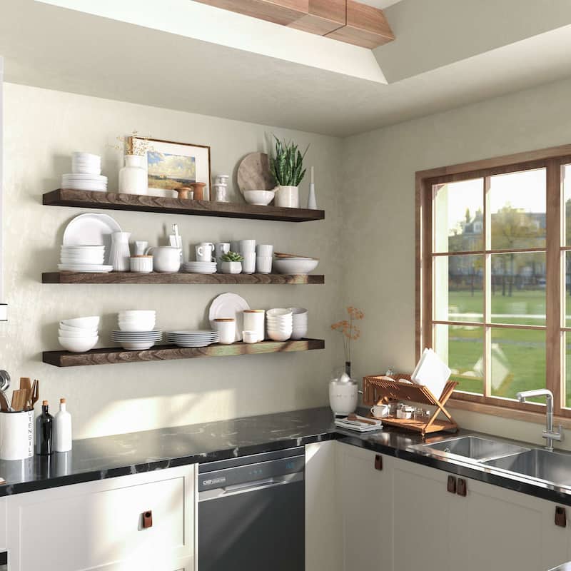 Wallniture Bois Wood Board 60" Long, 10'' Deep, 2" Thick, Hidden Bracket Shelf for Wall, Floating Bookshelf, Special Walnut, 1Pc