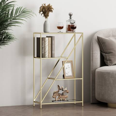 Kokesh Tempered Glass and Iron 3 Shelf Asymmetrical Bookcase by Christopher Knight Home