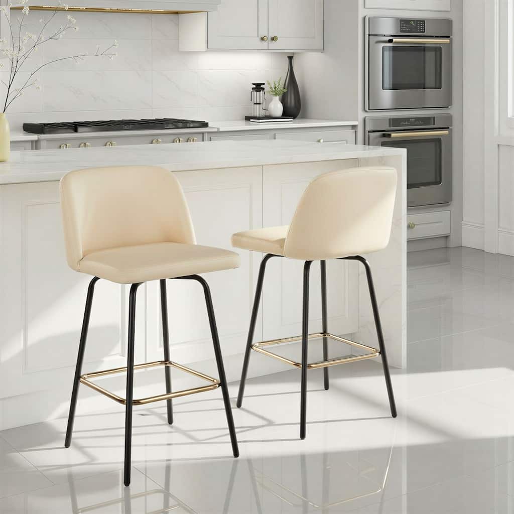 Porch & Den Vallberga 26" Counter Stool with Metal Legs & Square Footrest (Set of 2)
