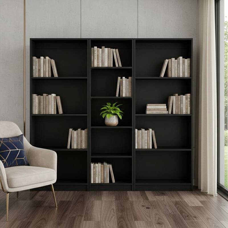 HomeRoots Set of Three Black Wood Five Tier Bookcase