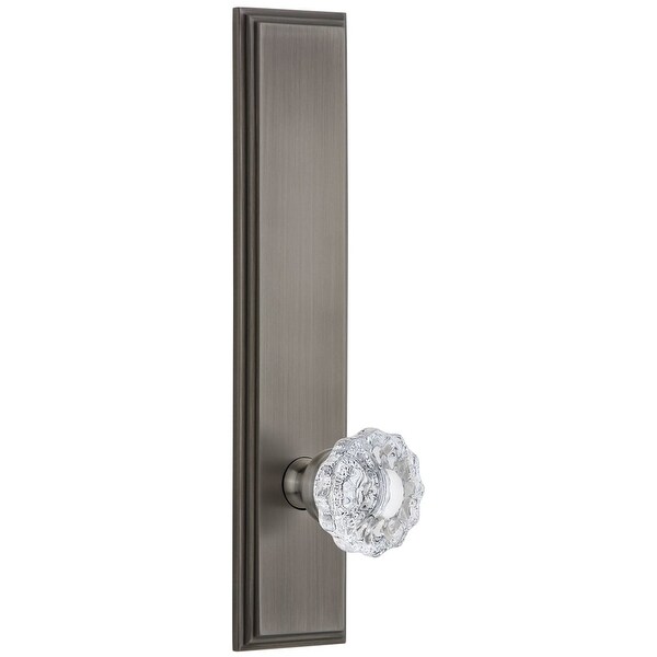 Grandeur CARVER_TP_PRV_234_LH Carre Solid Brass Rose Left Handed Tall Plate Privacy Door Knob Set with Versailles Crystal Knob