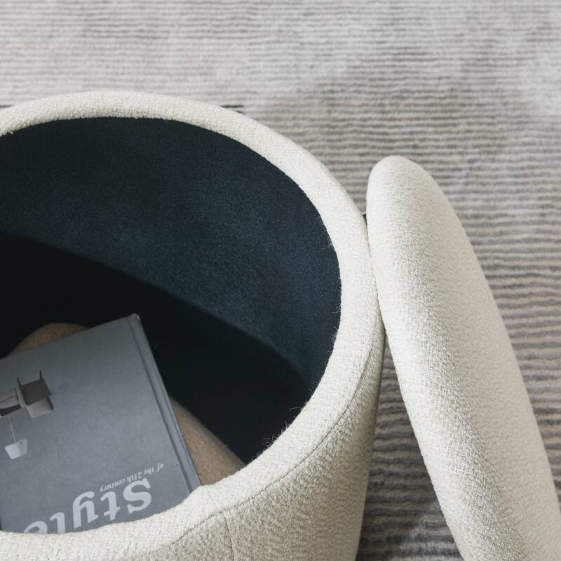 Roomfitters 2-Piece Round Chenille Storage Ottoman Set with Drum-Shaped Stool and MDF Top, Hidden Compartment
