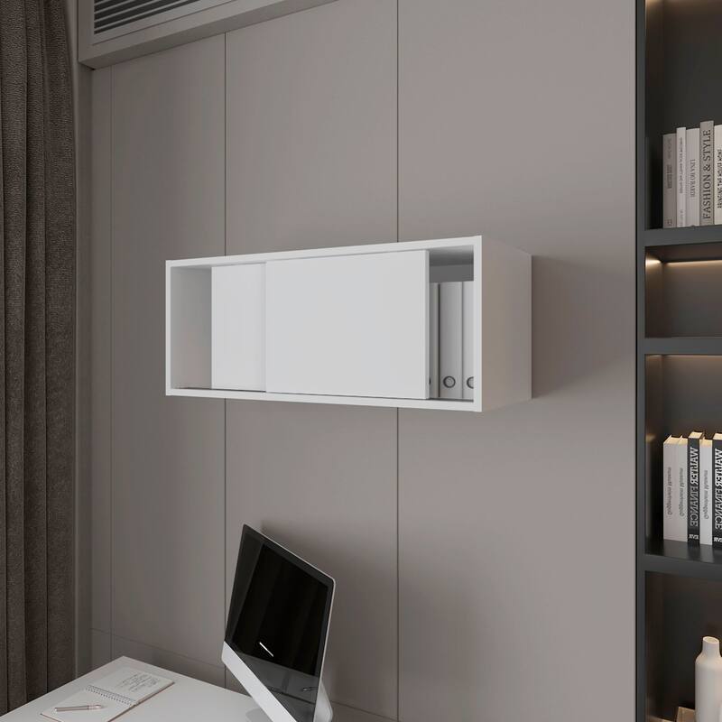 Floating Cabinet with Sliding Door - White