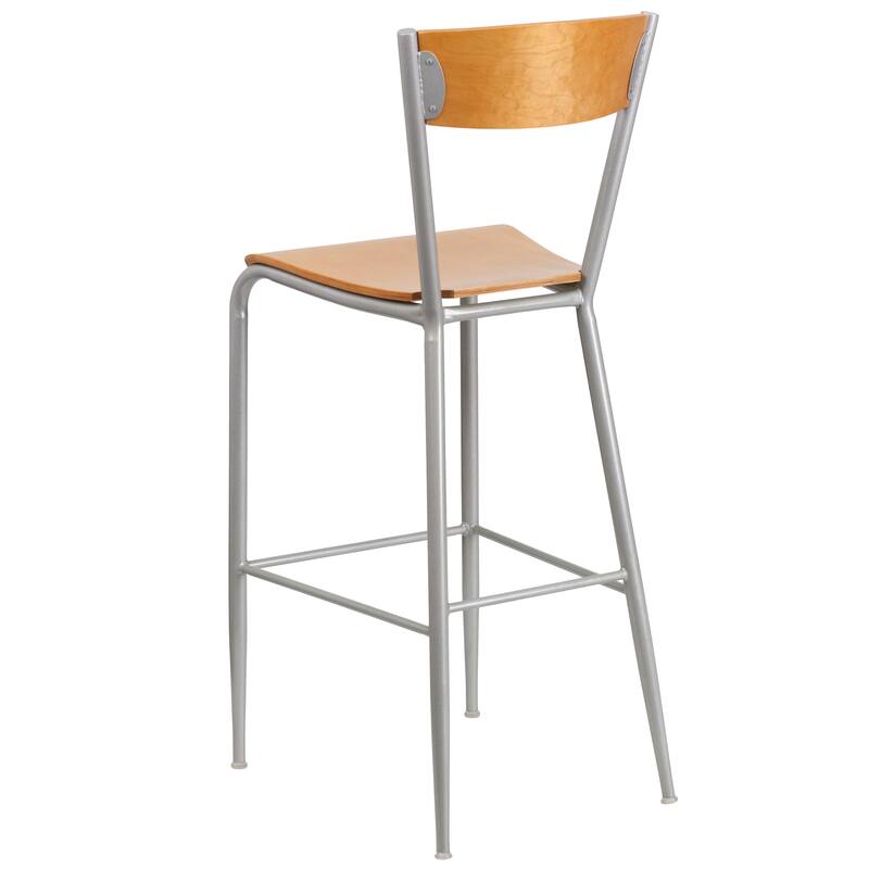 Metal Restaurant Barstool - Wood Back & Seat - 16.5"W x 21.5"D x 43"H - 16.5"W x 21.5"D x 43"H