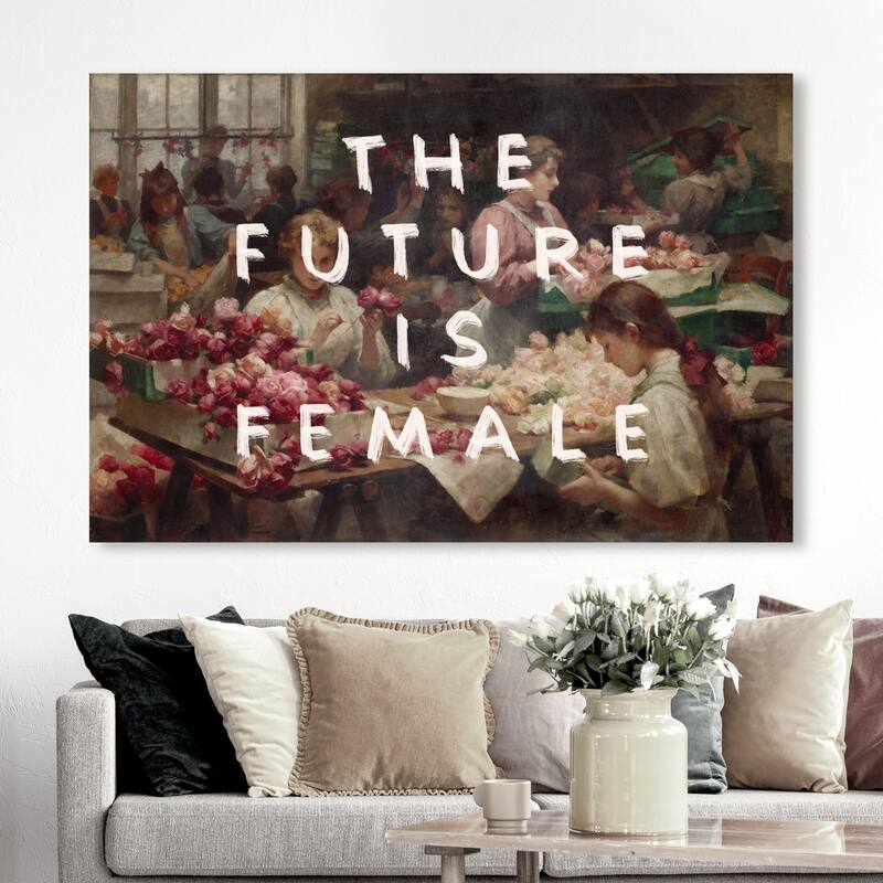 Wynwood Studio Canvas Fashion and Glam The future is Female White and Light Green Shabby Chic Wall Art Canvas Print - 30 x 45