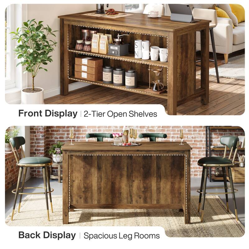 59-Inch Home Bar Table Unit Counter Height Pub Table with Storage - 27.56" D x 59" W x 35.43" H