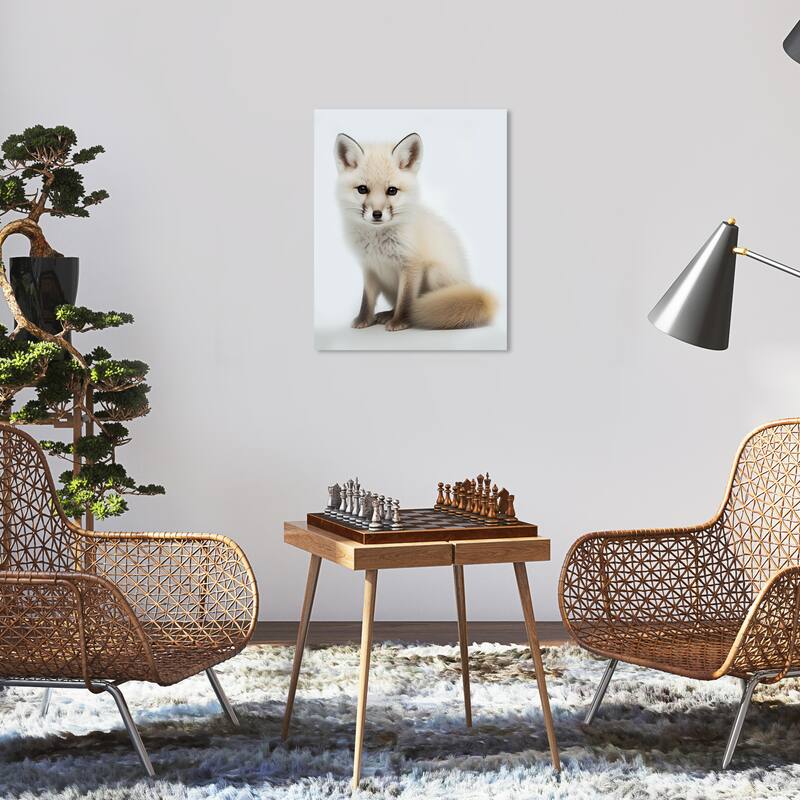 Wynwood Studio Canvas Animals Baby Animal Artic Fox White and Cream White Modern & Contemporary Wall Art Canvas Print - 20 x 16