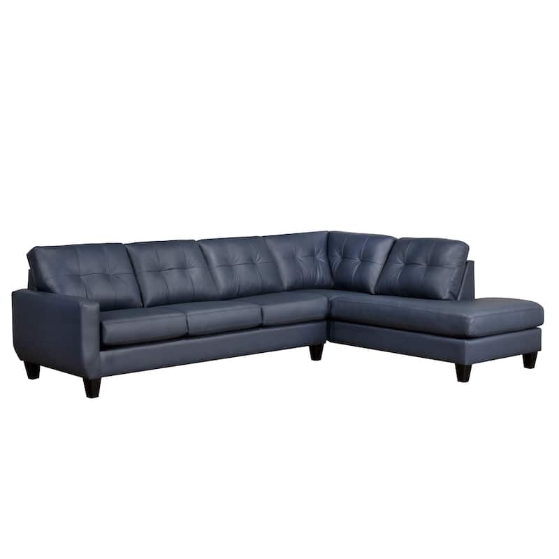 Gibson Top-Grain Leather Tufted Sectional Sofa - Blue - Right Facing