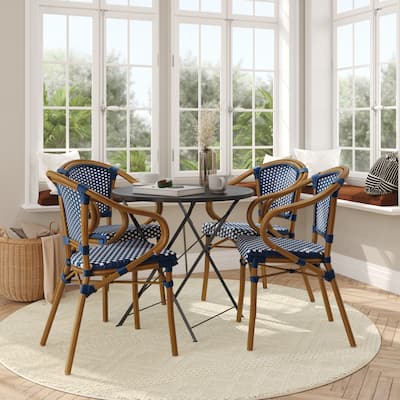4 Pack All-Weather Commercial Paris Chairs with Bamboo Print Metal Frames - N/A