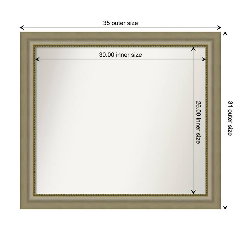 Vegas Silver Framed Non-Beveled Custom Wall Mirror, Bathroom Vanity Mirror - Outer Size: 34.75 x 30.75