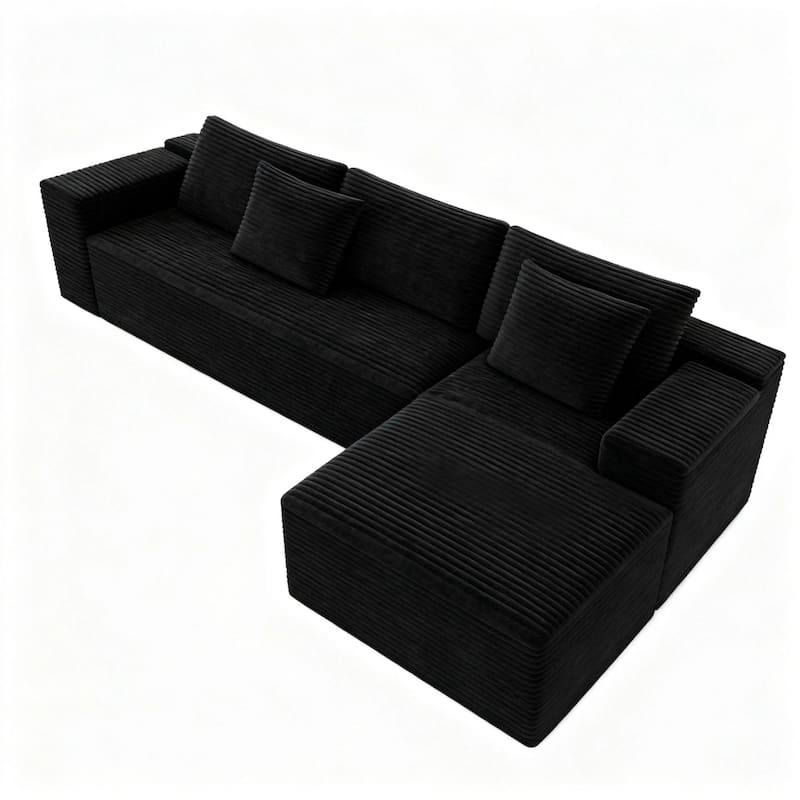 L-Shape Modular Sectional Sofa with Chaise Lounge, Oversized Corduroy Upholstered Cloud Couch, Compressed Deep Seat Corner Sofa