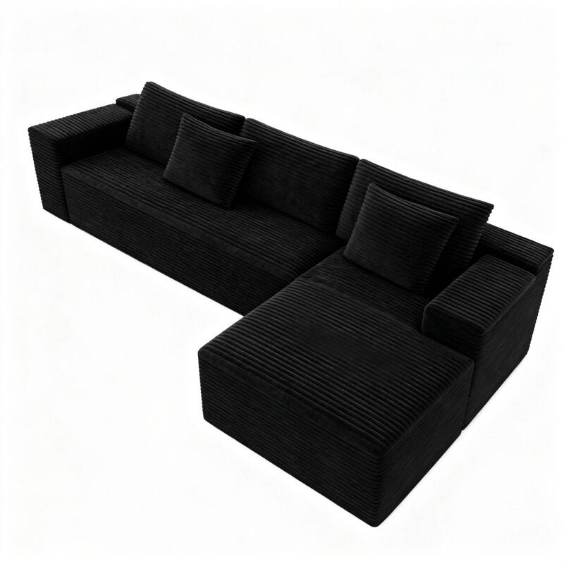 Modern L-Shaped Corner Couch, Corduroy Modular Sectional Sofa Set, Upholstered Boneless Sleeper Sofa with Chaise