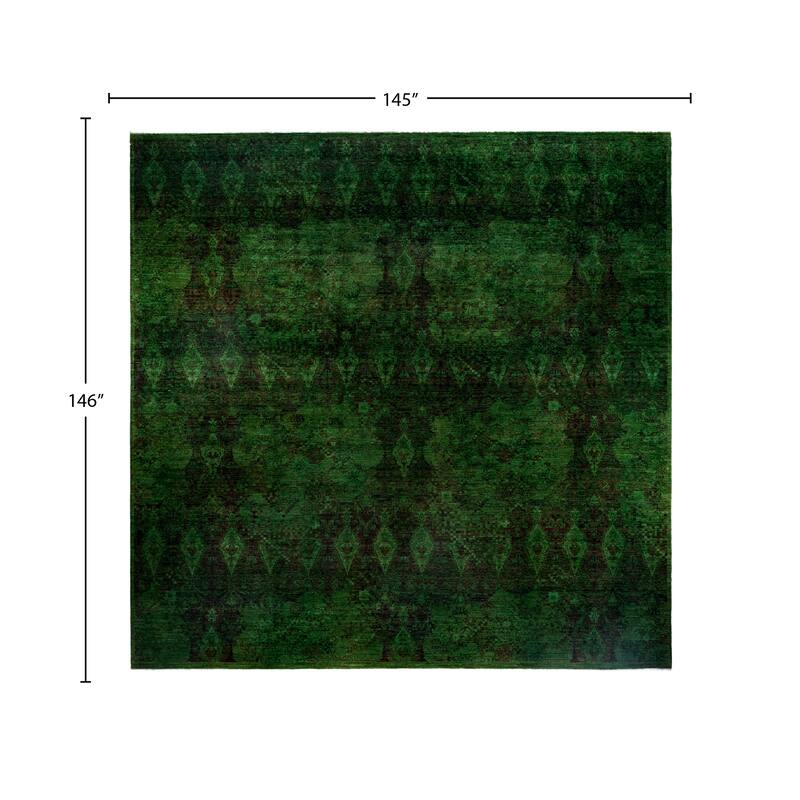 Overdyed One-of-a-Kind Hand-Knotted Square Area Rug - Green - 12' 1" x 12' 2"
