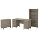 preview thumbnail 2 of 66, Somerset 60W Office Desk with Cabinet and 5 Shelf Bookcase in Ash Gray