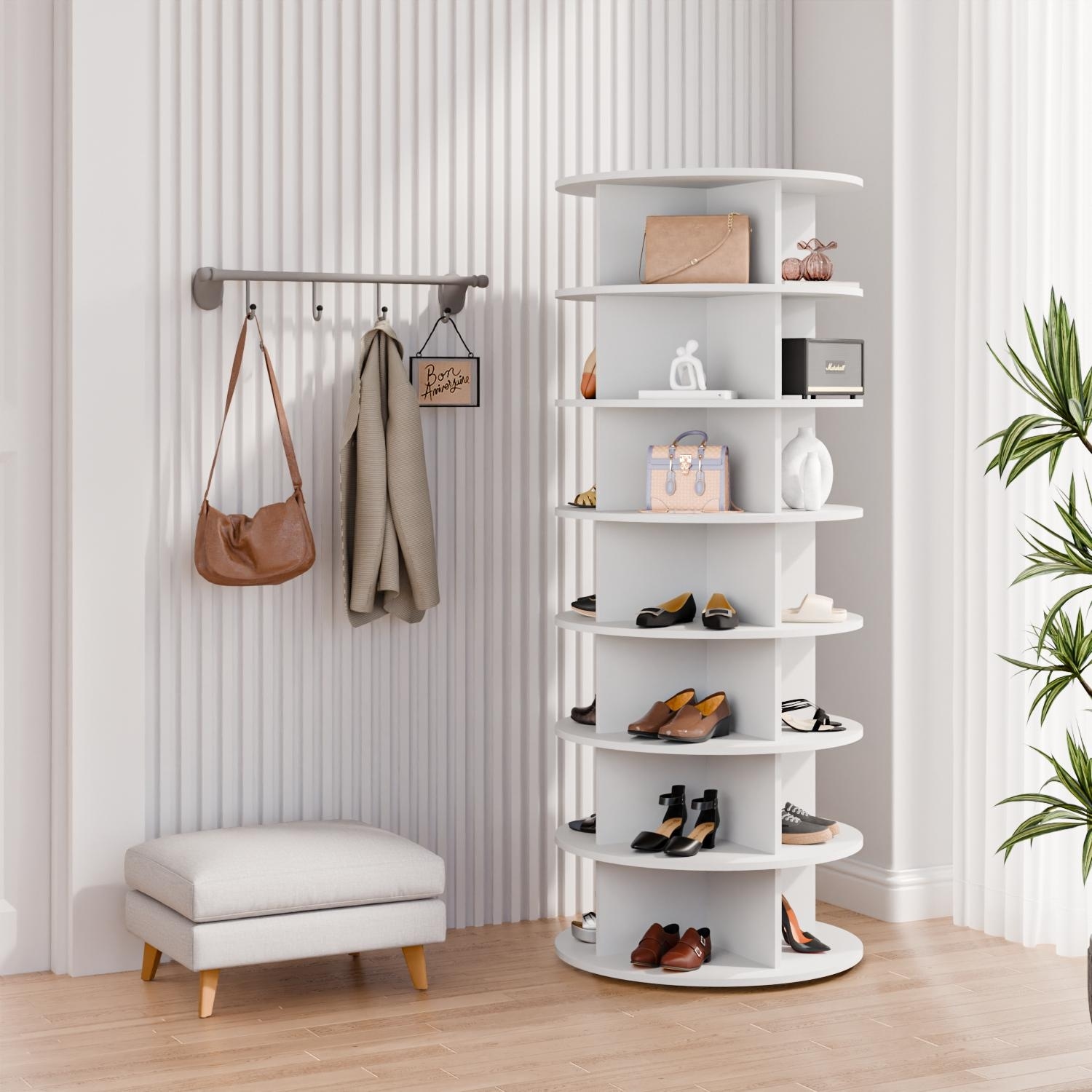 BOSSIN 7 Tiers Rotating Shoe Rack Tower, Shoe Spinning Organizer