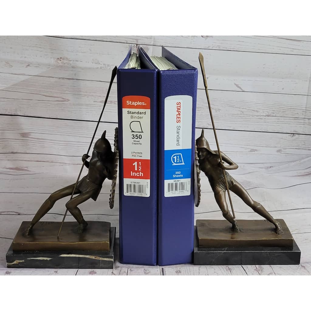 Gladiator With Shield Spear Bronze Metal Pair Of Opposing Bookend Sculptures 11 Inches X 9 Inches