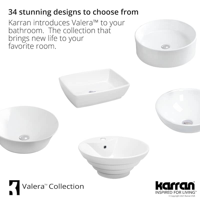 Karran Valera 21" Top Mount Vitreous China Bathroom Sink in White