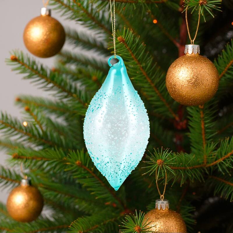 Textured Glass Finial Christmas Ornament - 7" - Transparent Blue