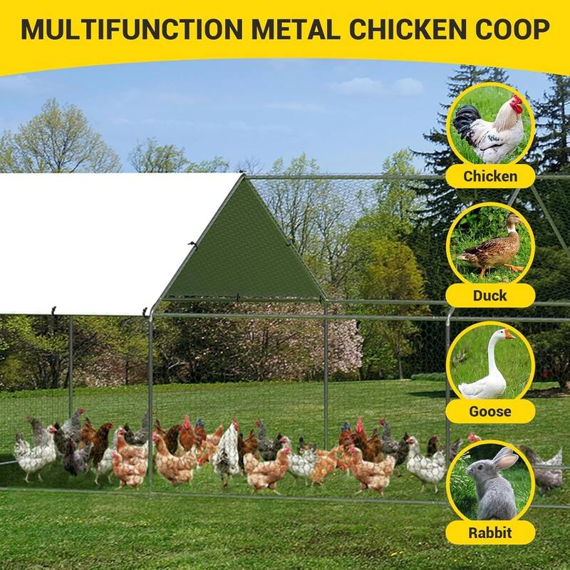Metal Chicken Coop with Cover Large Walk-in Chicken Runs without ribs