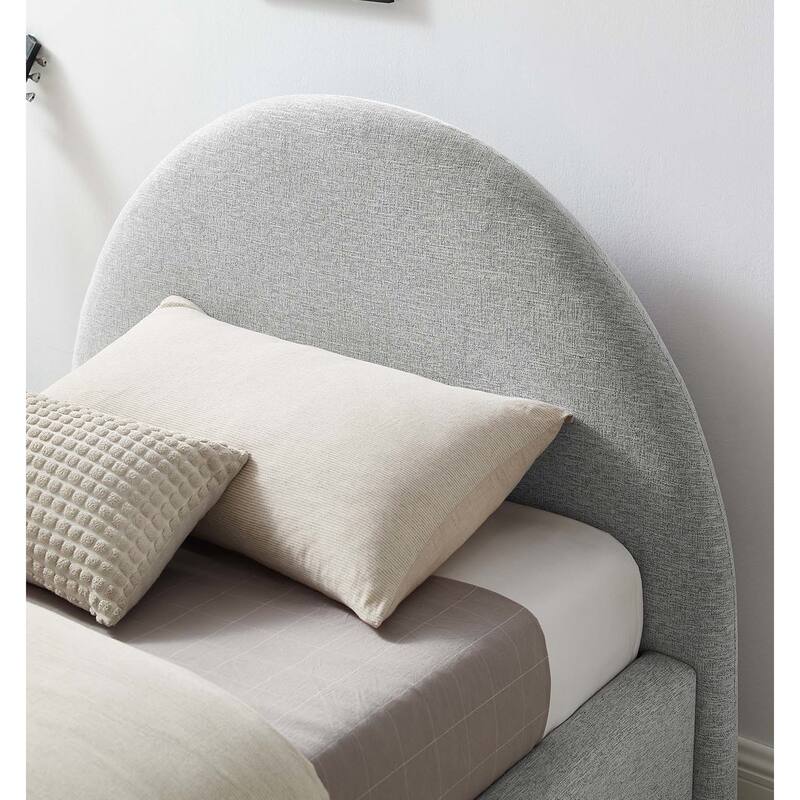 Palmetto Modern Round Headboard Light Grey Fabric Upholstered Twin Size Platform Bed