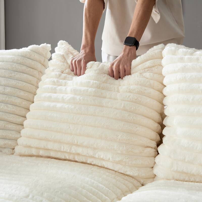 102.4 " Corduroy Modular Sofa, Modern Upholstered Sofa Cloud Couch, Deep Seat Couches w/ Pillows, Movable Ottoman for Apartment