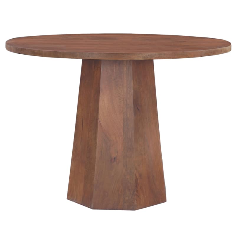 Koi Dining Table 42" Round Top Handmade Ambre Brown Mango Wood Octagonal Pedestal Base