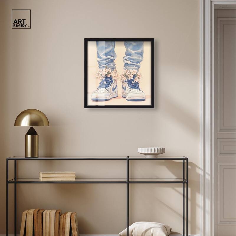 Gentle Blue Sneakers and Flowers Shadowbox by Art Remedy