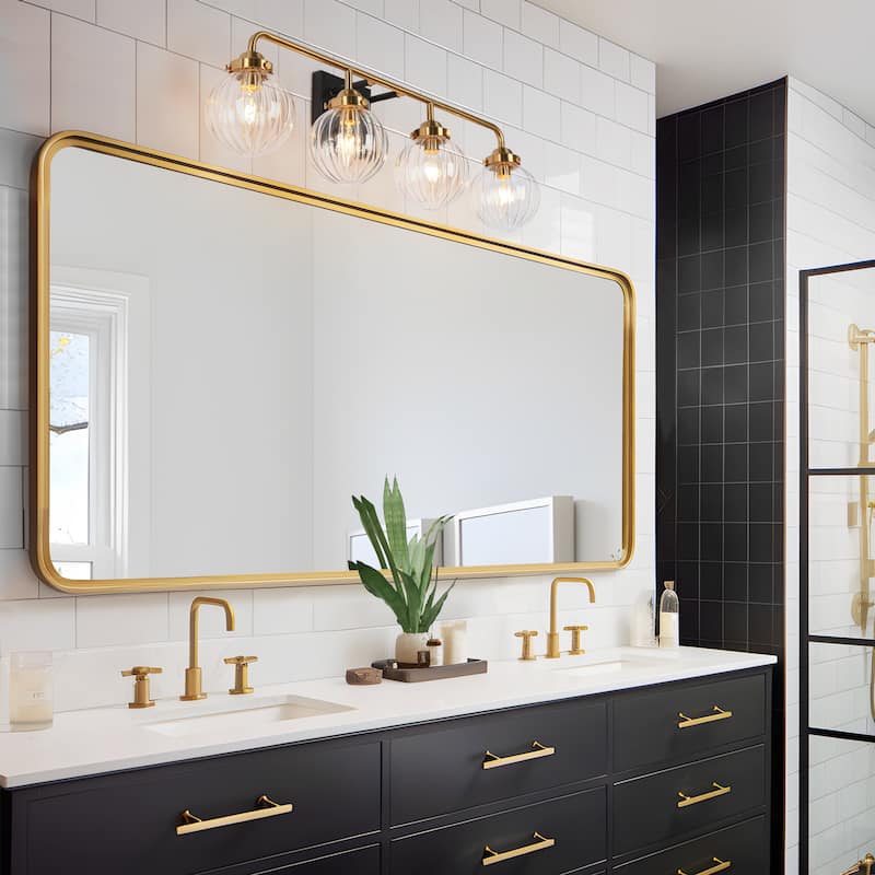 Modern Classic 4-Light Black Gold Bathroom Linear Vanity Lights Globe Glass Wall Sconces for Bathroom Sconces