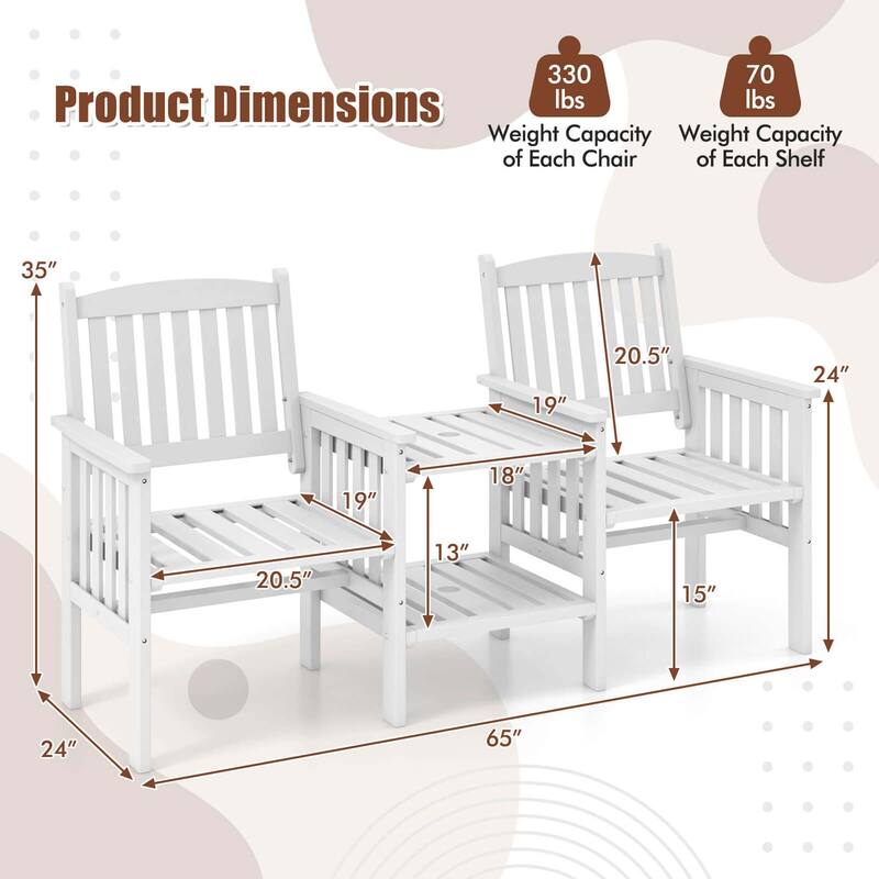 Fir Wood Loveseat 2-Seater Patio Garden Bench Outdoor Table＆Chairs Set