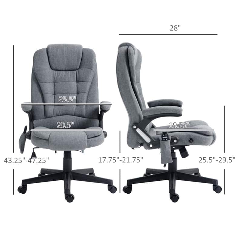Linen Massage Office Chair with Adjustable Height, Recline, Lumbar Heating & Swivel Wheels