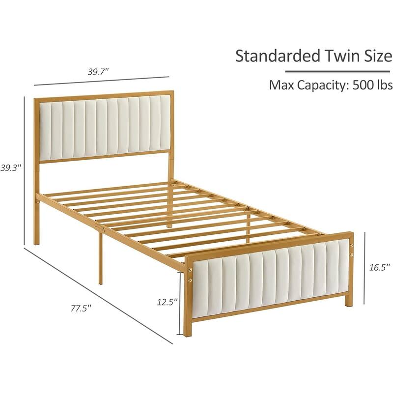 VECELO Upholstered Bed Frame with Tufted Headboard & Footboard, Heavy Duty Steel Slats Platform, No Box Spring Needed