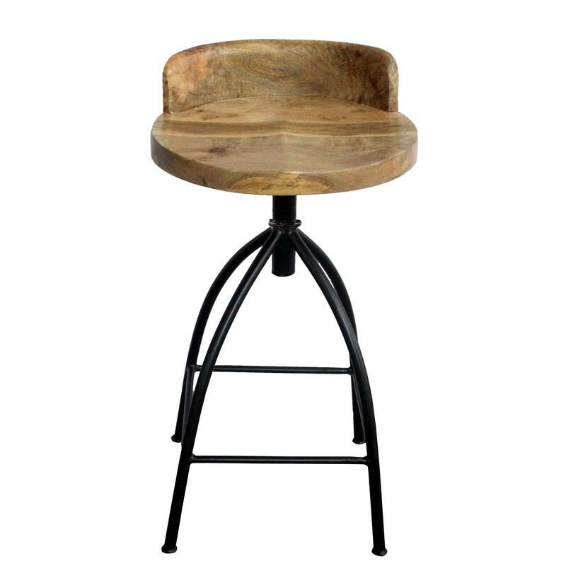 Pia 25-31 Inch Set of 2 Industrial Style Counter Height Stools with Adjustable Swivel Seat, Brown, Black