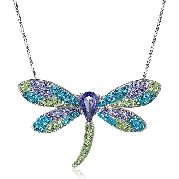 Crystaluxe Dragonfly Pendant Necklace with Swarovski Crystals in Sterling Silver - Purple
