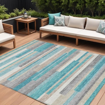 HomeRoots Striped Transitional Rectangle Outdoor Rug
