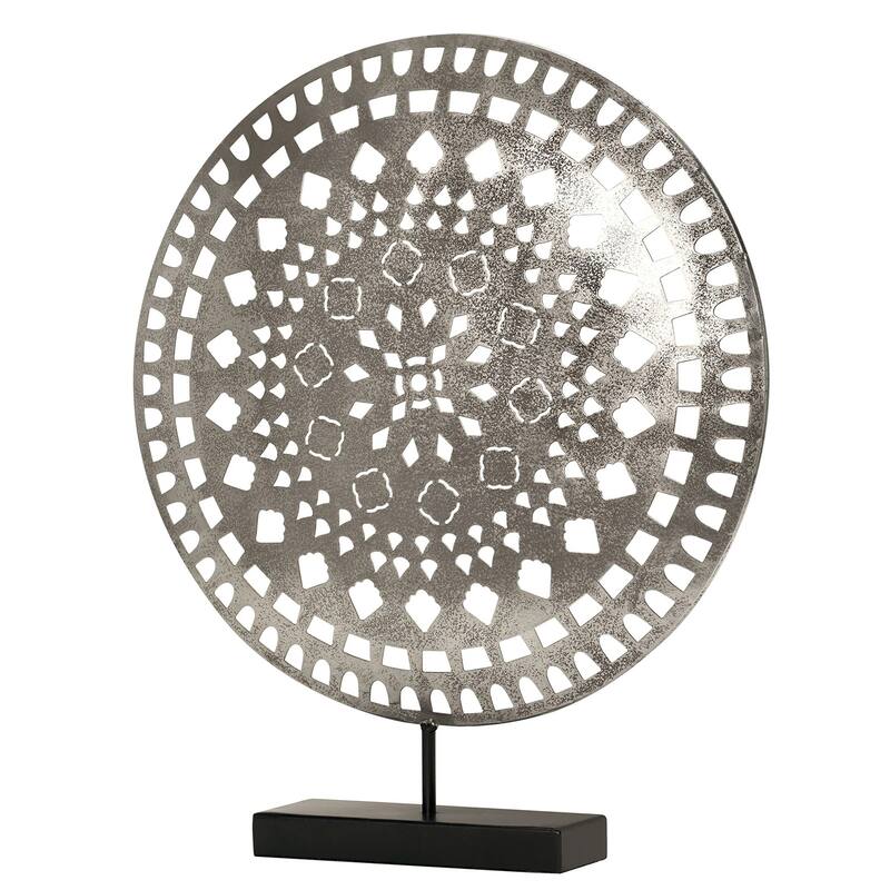 American Art Decor Distressed Silver Metal Medallion Sculpture